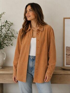 Bagatelle Genuine Leather Shacket Women's XL Cognac Brown Button Front Vintage